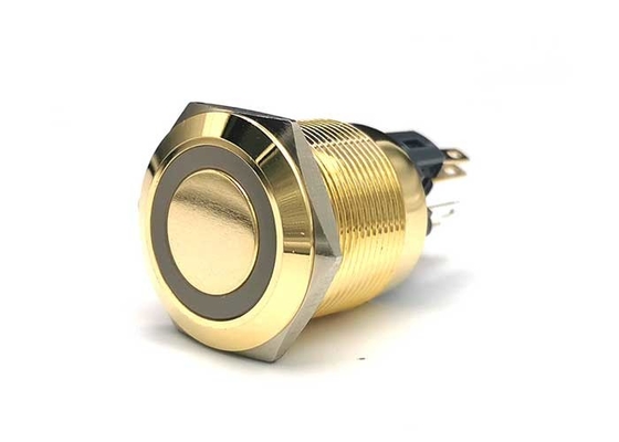 Interruptor de botón 22m m anti de cobre amarillo niquelado del vándalo con el símbolo Ring Led del poder
